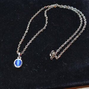 Fashion Vintage Silver Tone Blue Rhinestone Costume Jewelry Necklace #64